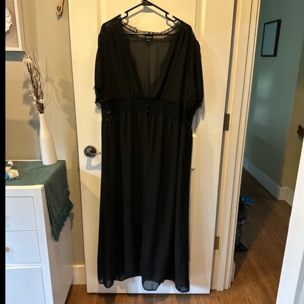 Torrid Black Sheer Chiffon Lace Trim Maxi Sleep Gown Nightgown Plus Size 3X